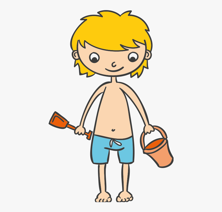 Male Clipart Little Boy - Cartoon Character At The Beach, Transparent Clipart