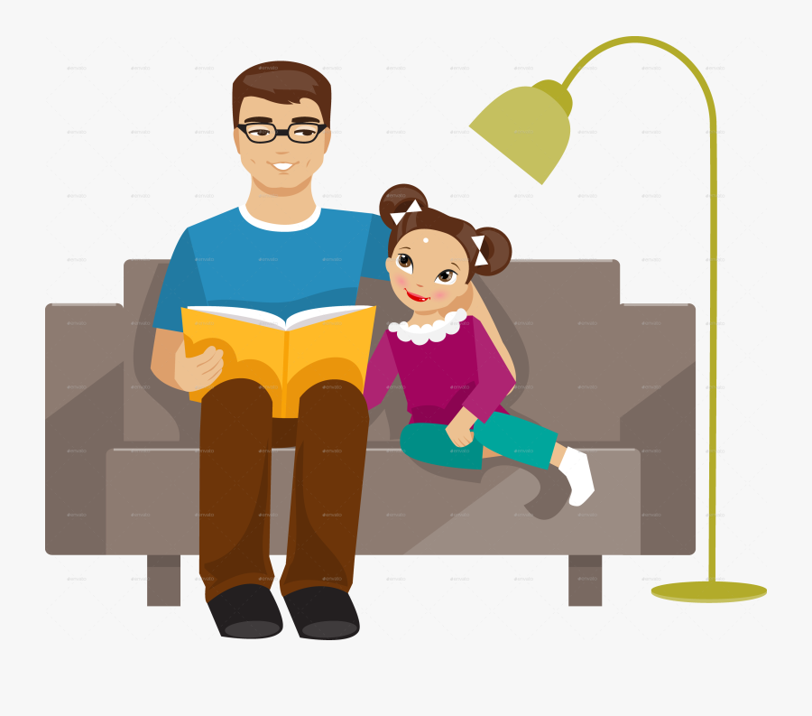 Father And Daughter - Dad And Daughter Reading Clipart, Transparent Clipart