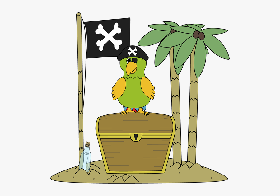 Pirate Flag And Parrot On An Island - Pirate Treasure Island Clipart, Transparent Clipart