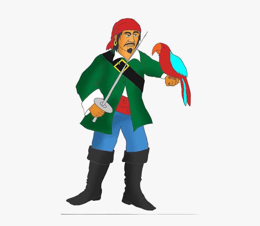 Angry Pirate With Red Parrot - Cartoon, Transparent Clipart