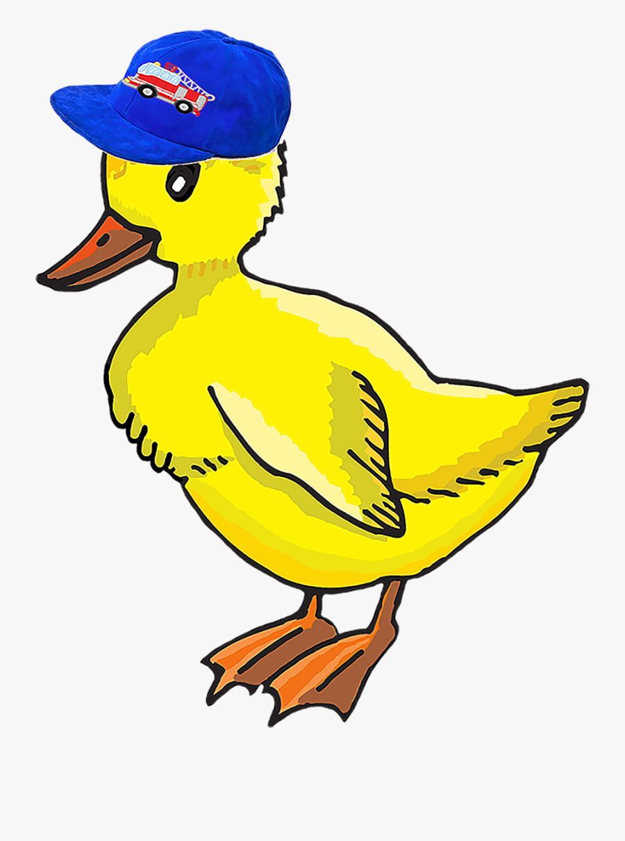 A Drawing Of A Duckling With A Fire Truck On Its Blue - Duckling Clip Art, Transparent Clipart