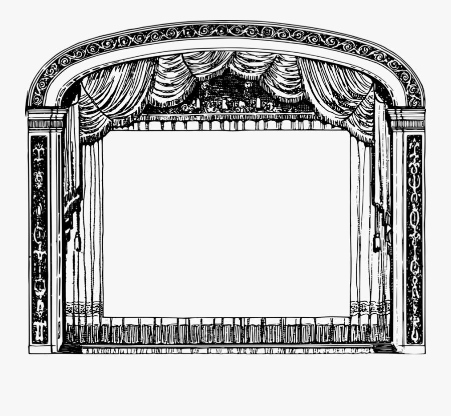 Black And White Theater Drapes And Stage Curtains Borders - Theatre Black And White, Transparent Clipart