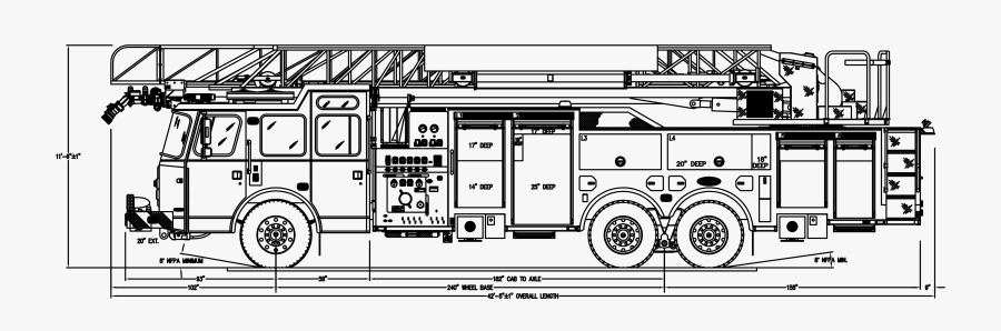 Firetruck Drawing Fire Engine Huge Freebie Download - Length Of Fire Truck, Transparent Clipart