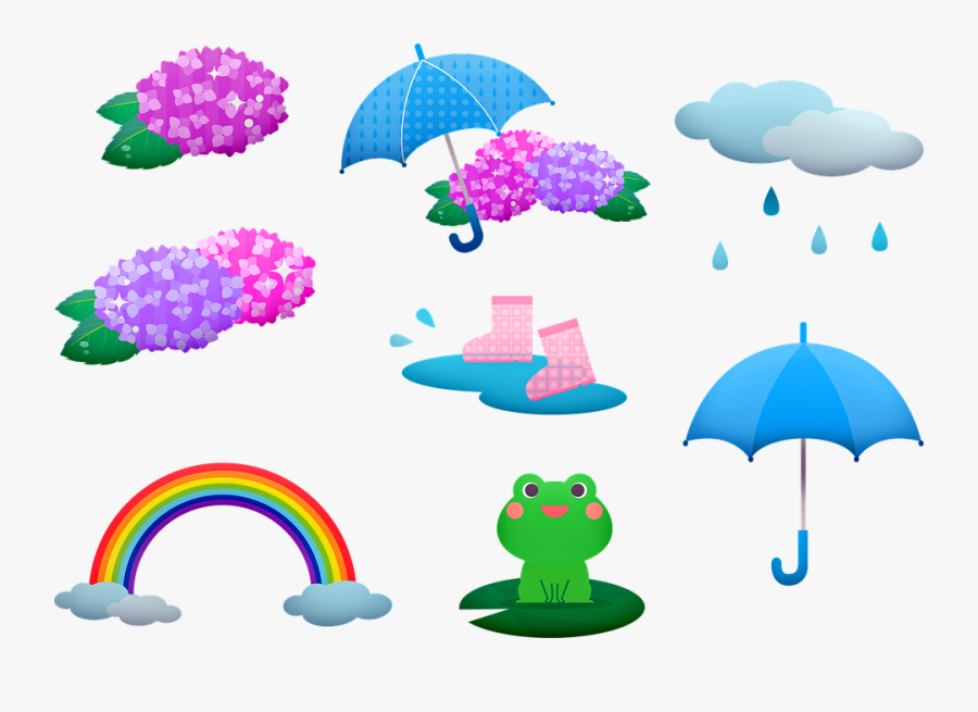 Rainy Season Frog Kawaii Asian Hydrangea Rain - Clipart Raining Kawaii, Transparent Clipart