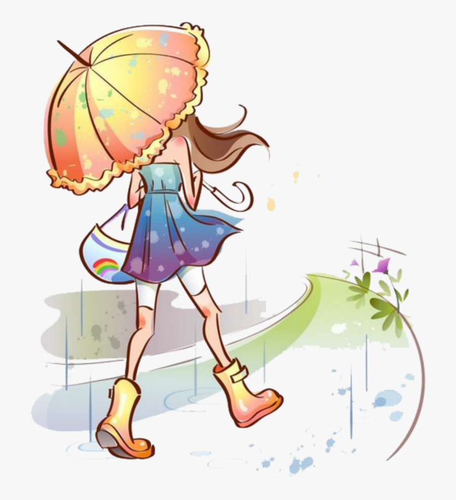 #ftestickers #clipart #girl #umbrella #rain - Leio Respondo E Apago, Transparent Clipart