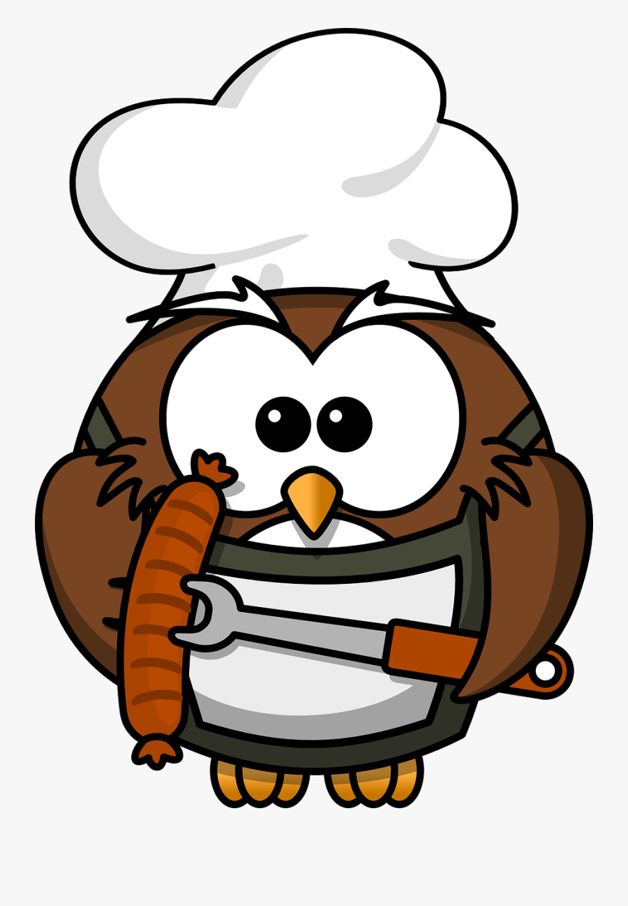 Grill Clipart - Cartoon Owl Cooking, Transparent Clipart