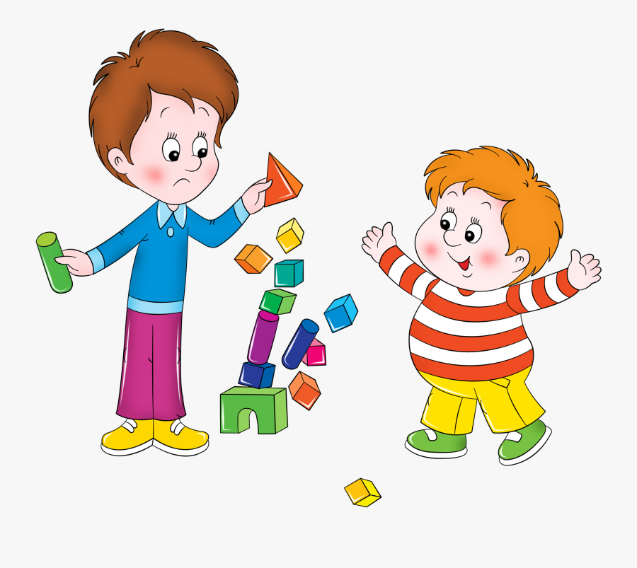 Transparent Small Boy Clipart - Kids Playing Bricks Cartoon, Transparent Clipart