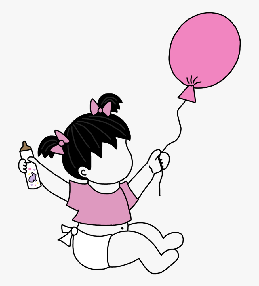 Balloon Clipart Baby Girl - Girl With Baloons Cartoon, Transparent Clipart