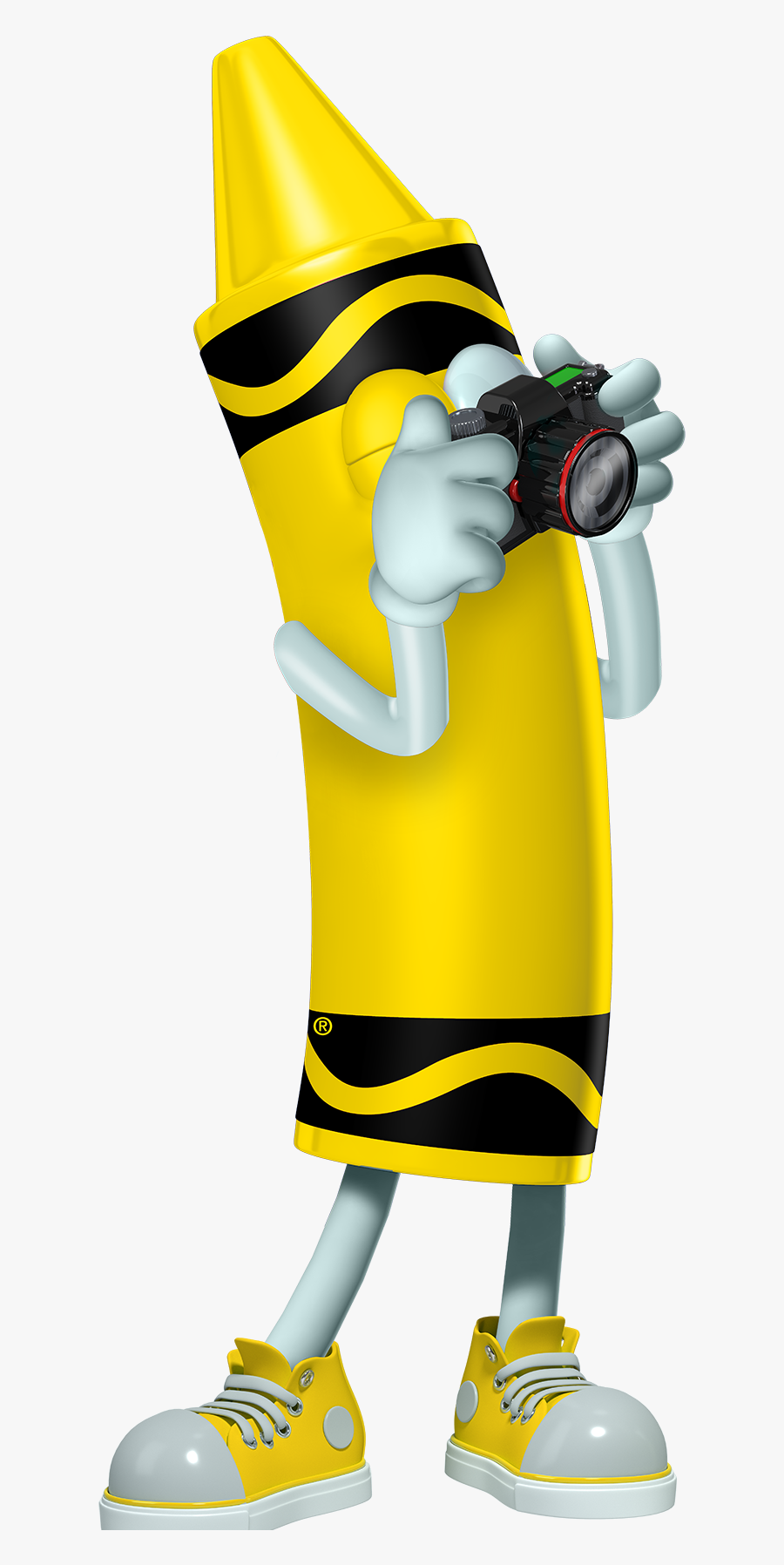 Yellow Crayon Cartoon Character Taking A Picture - Yellow Crayola Crayon Characters, Transparent Clipart