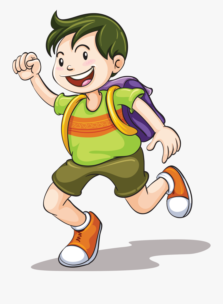 Drawing Clip Art - Running Boy With Bag, Transparent Clipart