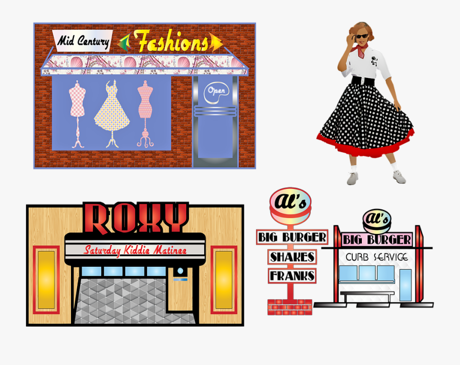 Retro 1950"s Clip Art, Soda Shop, Lunch, Dinner - Jugendliche Um 1950 Clipart Transparent, Transparent Clipart