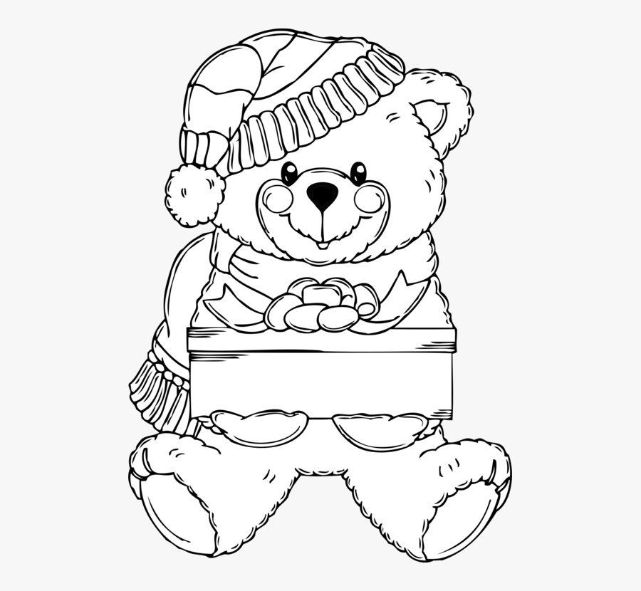 Coloring Book Bear Christmas Greeting & Note Cards - Christmas Black And White Coloring Pages, Transparent Clipart