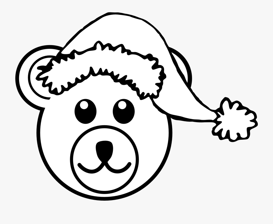 Bear 3 Head Brown With Santa Hat Black White Line Art - Animal Face Mask Drawing, Transparent Clipart