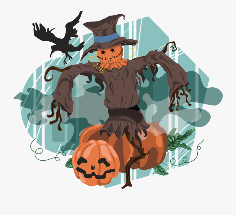Free Halloween Scene Clipart - Old Scarecrow Head A Pumpkin, Transparent Clipart