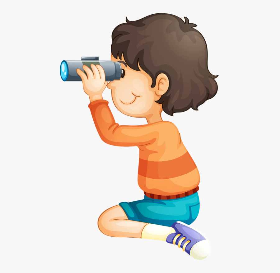 Baby Reading Book Clipart - Boy With Binoculars Clipart, Transparent Clipart