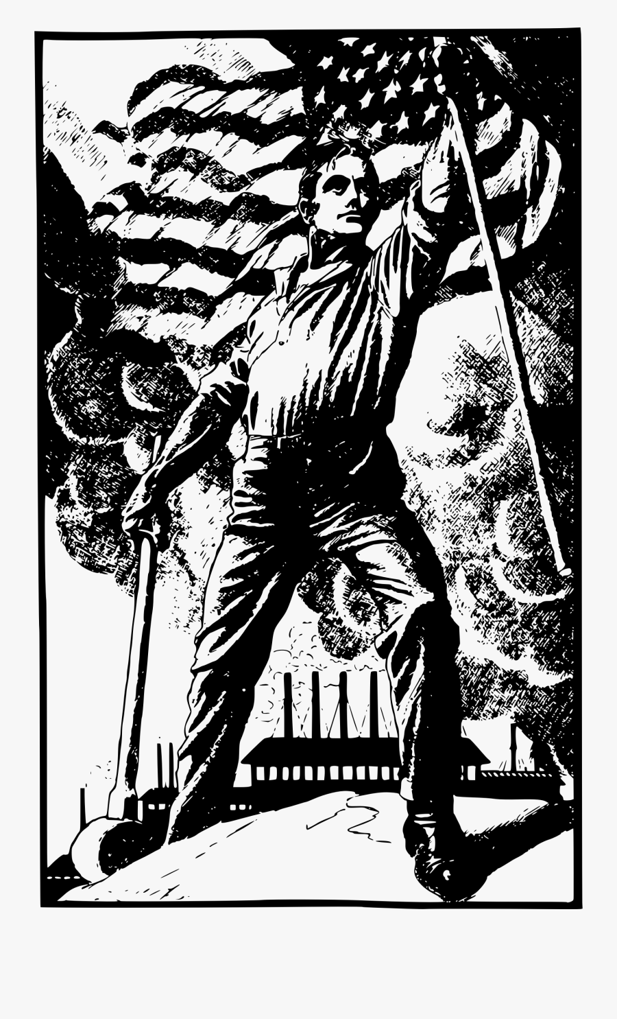 Patriotic Man Factory Clip Arts - Patriotism Black And White, Transparent Clipart