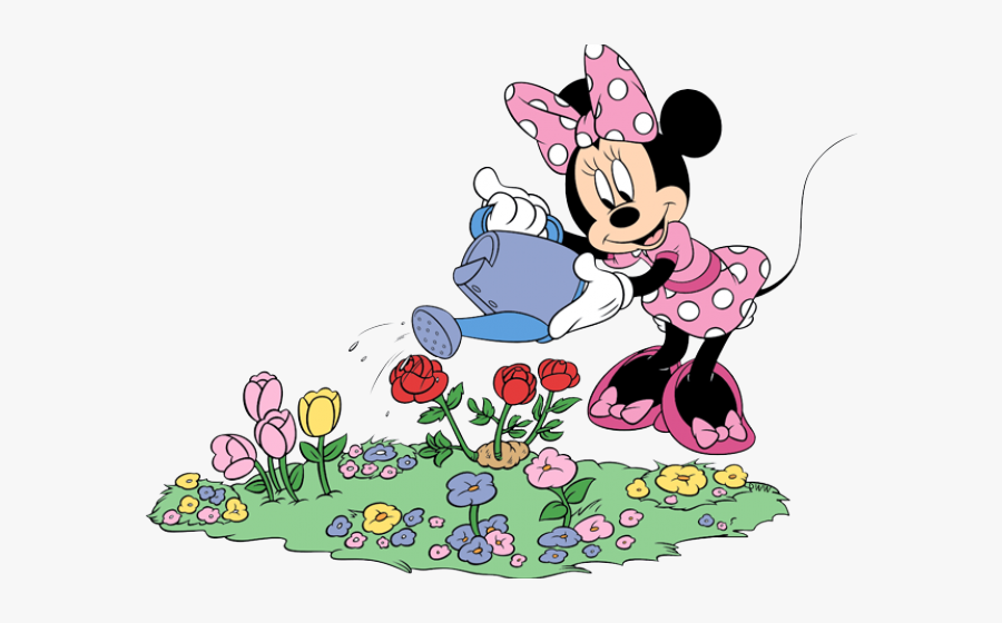 Minnie Mouse With Flowers, Transparent Clipart