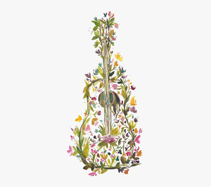 And Playful Art Watercolor Of Modern Contemporary Clipart - Instrumentos Musicales Con Flores, Transparent Clipart