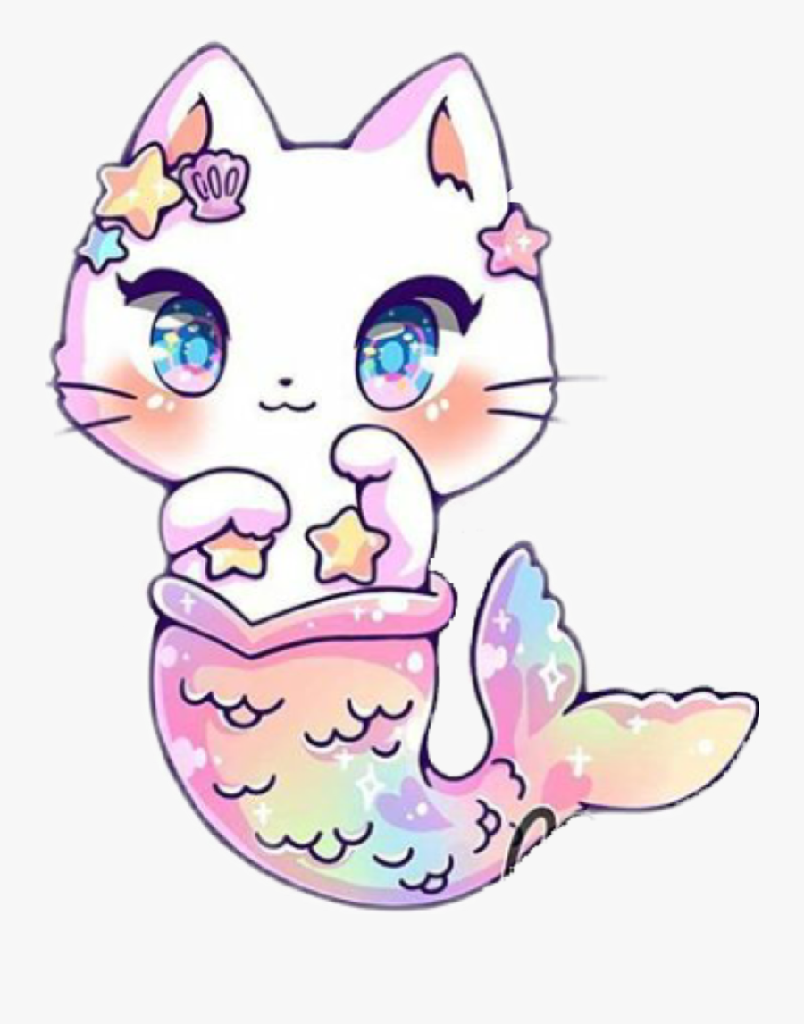 #mermaid #cat #kitten #cat #cate #pastel #rainbow#freetoedit - Kawaii Mermaid Kitty, Transparent Clipart