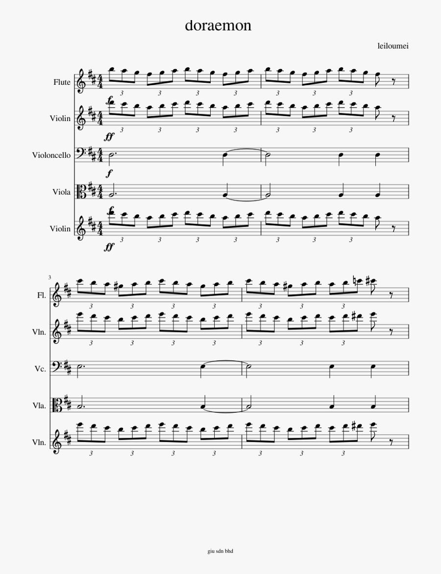 Doraemon Sheet Music For Flute, Violin, Cello, Viola - Cruel Angel's Thesis Clarinet Sheet Music, Transparent Clipart