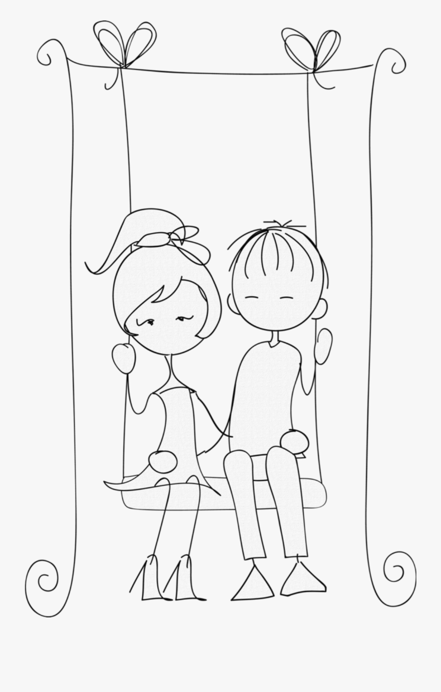 Swing Girl Boy Love Stickers Drawing Illustration - Line Art, Transparent Clipart