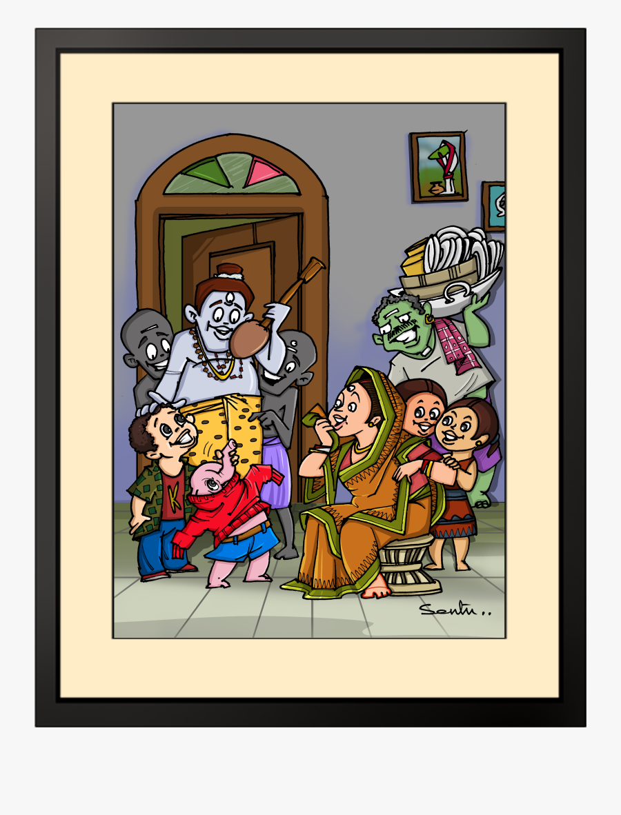 Durga With Family Cartoon, Transparent Clipart