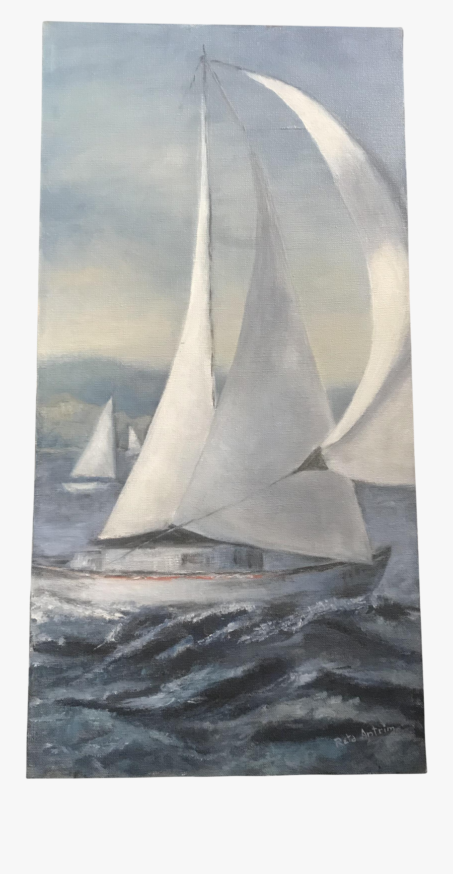 Clip Art Seascape Blue Painting Signed - Sail, Transparent Clipart