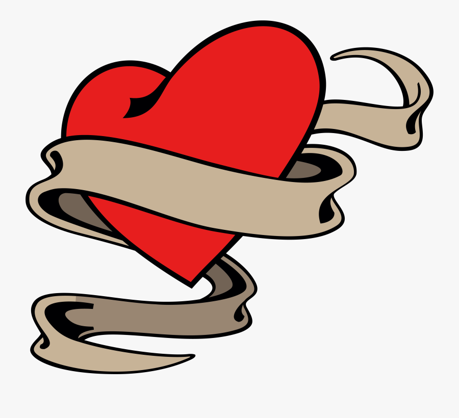 Clip Art Folding Love - Heart With Sash Tattoo, Transparent Clipart