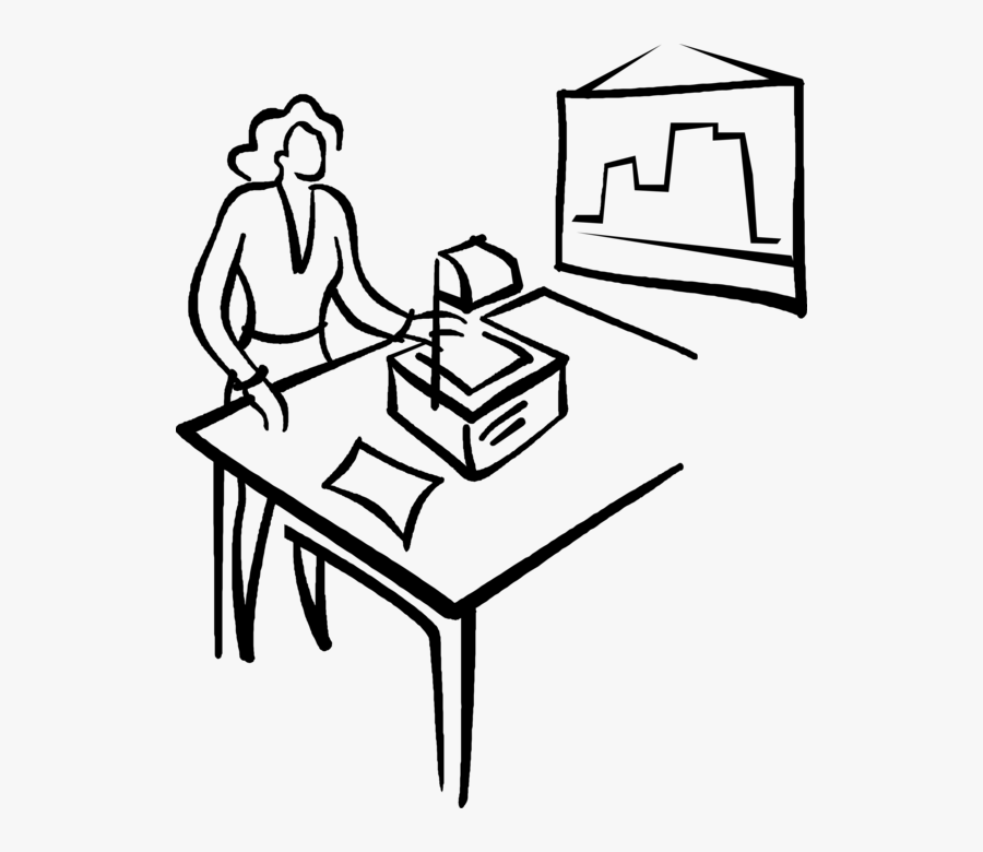 Entrepreneur Delivers Presentation With Overhead - Line Art, Transparent Clipart