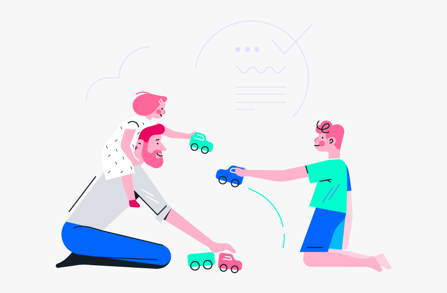 Father Playing With Children And Toy Cars Illustration, Transparent Clipart