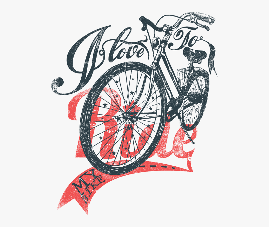 And Style Cycling Prints T-shirt American Bicycle Clipart - Love To Ride My Bicycle, Transparent Clipart