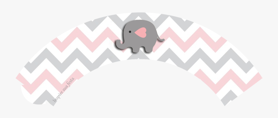 Baby Elephant In Grey And Pink Chevron Free Printable - Free Cupcake Topper Template Pink And Grey Elephant, Transparent Clipart