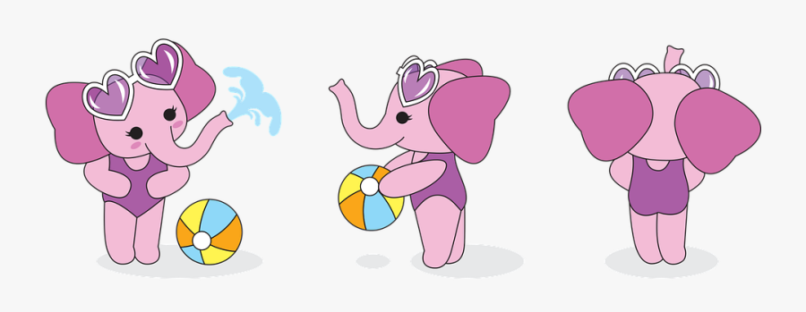 Pink, Elephant, Cartoon, Cute, Animal, Figure, Happy - Cartoon, Transparent Clipart