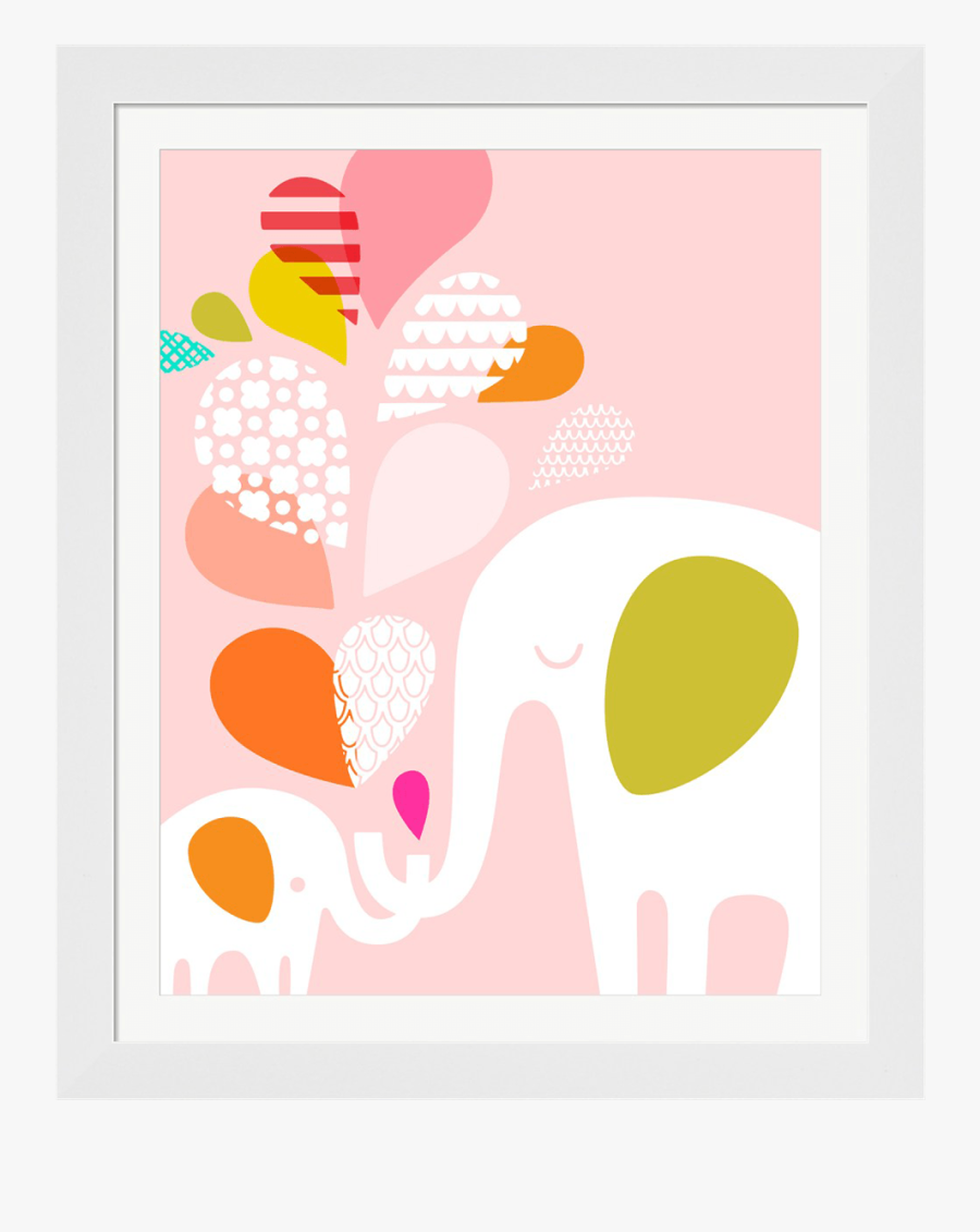 Elephant & Baby In Pink Framed Art Print By Jeanie - Illustration, Transparent Clipart