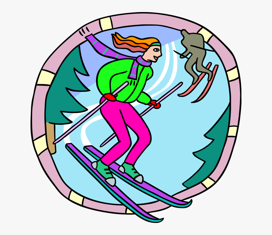 Vector Illustration Of Downhill Alpine Skiers Skiing, Transparent Clipart