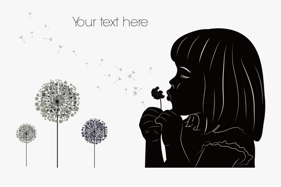 Clip Art Girl Blowing Dandelion - Little Girl Blowing Dandelion Silhouette, Transparent Clipart