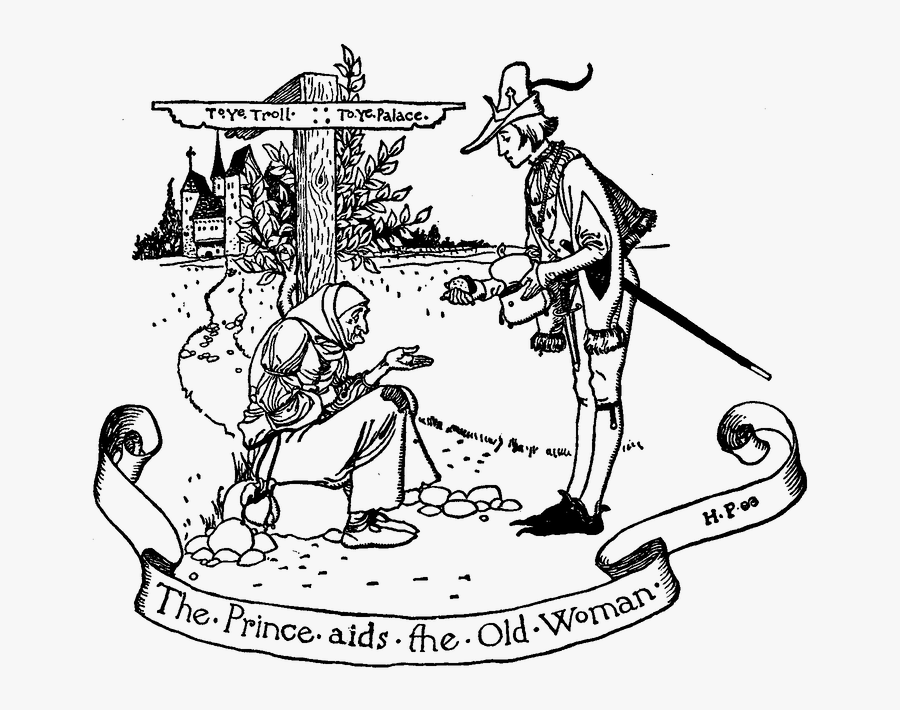 The Prince Aids The Old Woman - Pepper And Salt Howard Pyle, Transparent Clipart