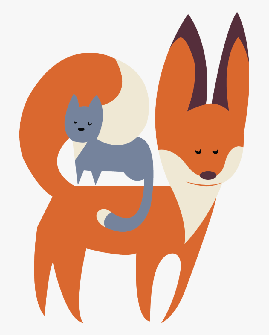 Fox Clipart Cat - Cat And Fox Cartoon, Transparent Clipart