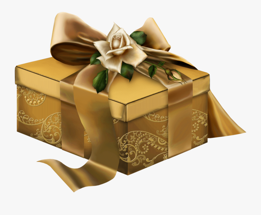Gold 3d Present With Roses Clipart - Упаковка Подарков Рождество, Transparent Clipart