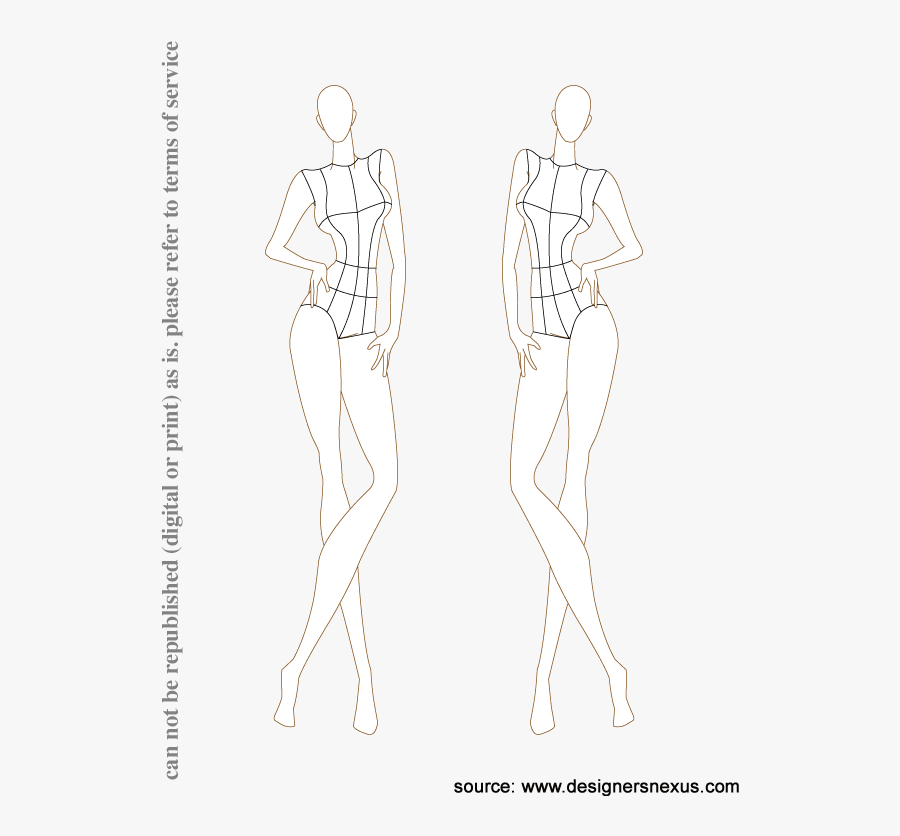 Clip Art Sketched Models - Fashion Croquis Templates, Transparent Clipart