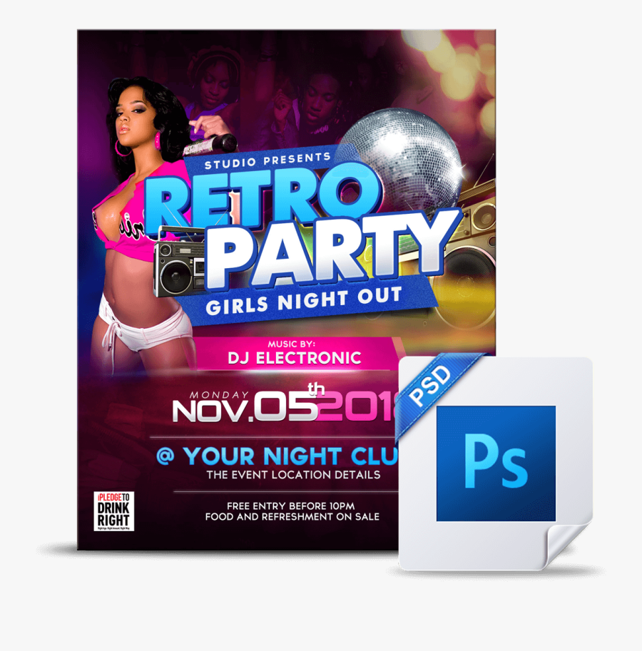Clip Art Girls Night Out Flyer - Psd Icon, Transparent Clipart