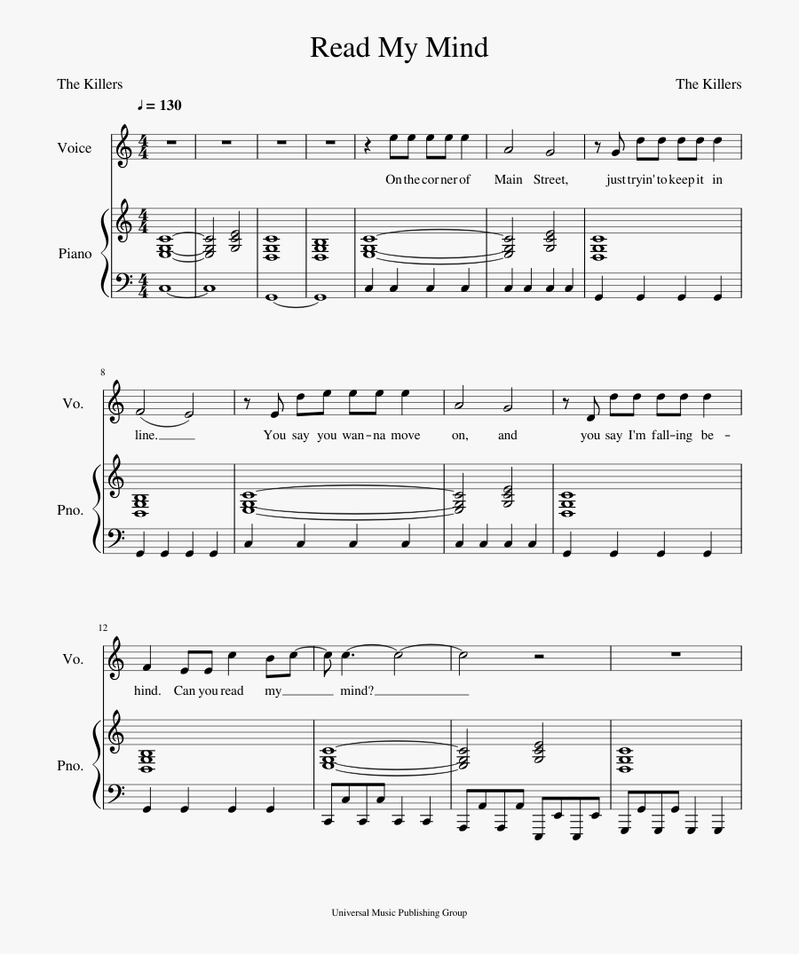 How To Read Piano Sheet Music - Killers Read My Mind Sheet Music, Transparent Clipart