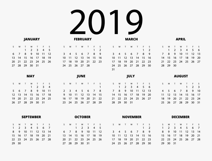 Clip Art Download Pdf Another - Full Year Calendar 2019, Transparent Clipart
