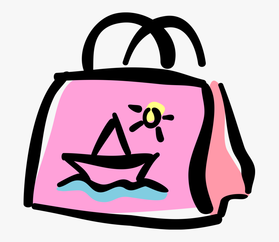 Vector Illustration Of Beach Bag Tote Bag With Carry - Bag Clip Art, Transparent Clipart