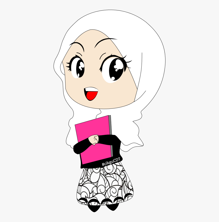 Girl Hijab Study Animation Transparent Background Clipart - Cikgu Perempuan Cartoon, Transparent Clipart