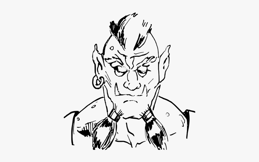 Fantasy Warrior - Rpg Orc With Horns Line Drawing, Transparent Clipart