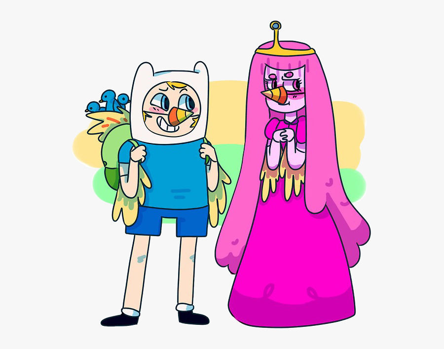 Finn And Princess Bubblegum Dressed As Birds With Bird - Cartoon, Transparent Clipart