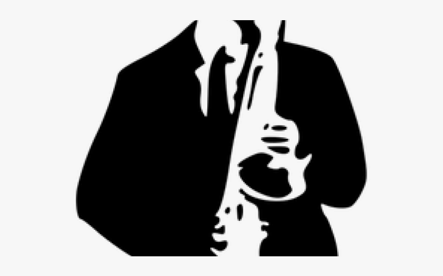 Music Clipart Jazz - Saxophone Black And White Player, Transparent Clipart