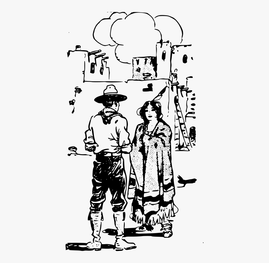 Cowboy And Indian Woman - Illustration, Transparent Clipart