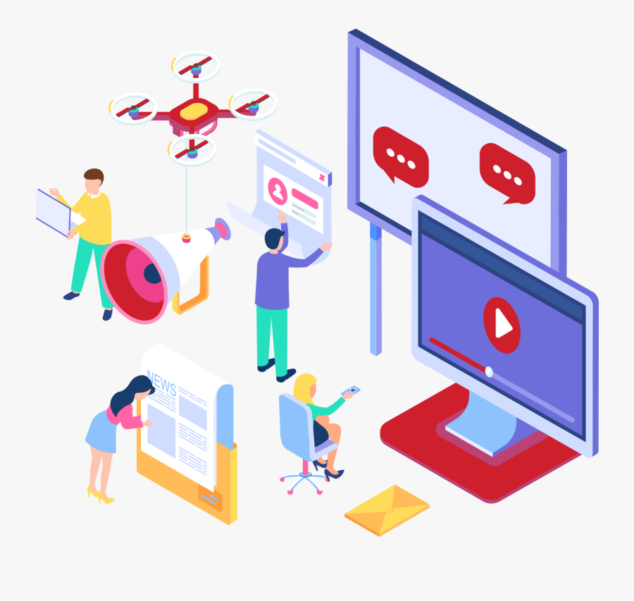 Multilingual Marketing Services - Isometric Promotion, Transparent Clipart